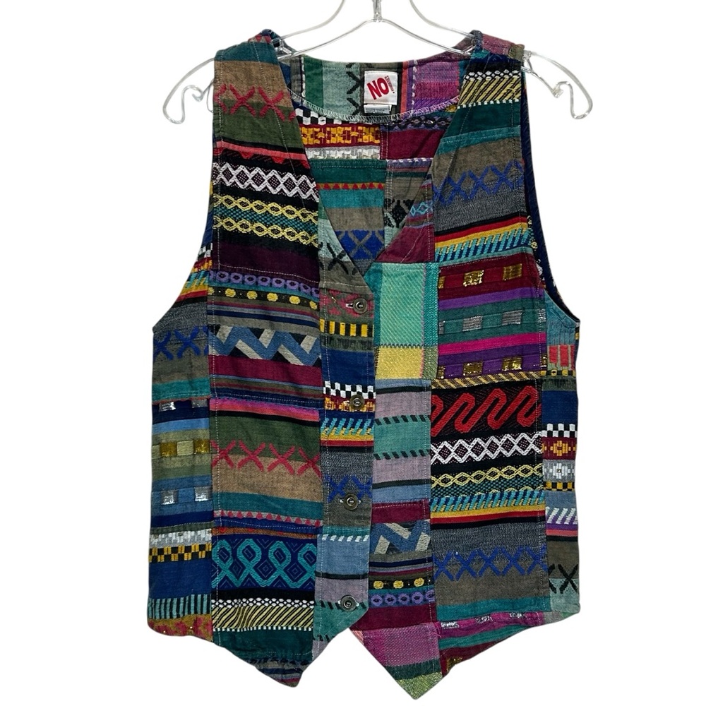 No Boundaries Multicolored Cotton Patchwork Vest,… - image 1